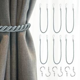 Zaplyte 672668223628 6pcs Curtain Tiebacks 75cm/29.5 Inch Braided Drapery Holdback With Hook Light Gray