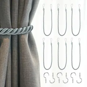 Zaplyte 672668223628 6pcs Curtain Tiebacks 75cm/29.5 Inch Braided Drapery Holdback With Hook Light Gray