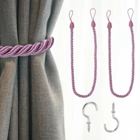 Zaplyte 672668223666 2pcs Curtain Tiebacks 75cm/29.5 Inch Braided Drapery Holdback With Hook Purple