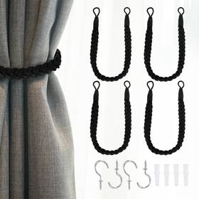 Zaplyte 678202768358 4pcs Rope Curtain Tiebacks 23.6 Inch Hand-woven Holdback Black