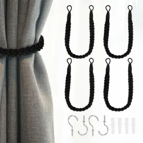 Zaplyte 678202768358 4pcs Rope Curtain Tiebacks 23.6 Inch Hand-woven Holdback Black