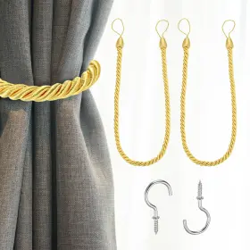 Zaplyte 679209166635 2 Pack Curtain Tiebacks 74cm/29 Inch Braided Drapery Holdback With Hook Gold Zaplyte 679209166635 2 Pack Curtain Tiebacks 74cm/29 Inch Braided Drapery Holdback With Hook Gold