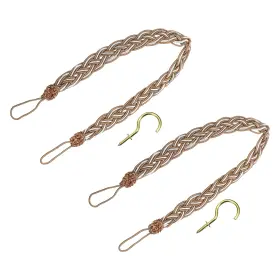 Zaplyte 683867194503 2pcs 58cm/23 Inch Curtain Tieback Braided Drapery Holdback Holder Khaki/silver