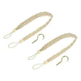 Zaplyte 683867194626 2pcs 58cm/23 Inch Curtain Tieback Braided Drapery Holdback Holder Beige/silver