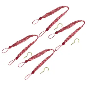 Zaplyte 683867194664 4pcs 58cm/23 Inch Curtain Tieback Braided Drapery Holdback Holder Wine Red/silver