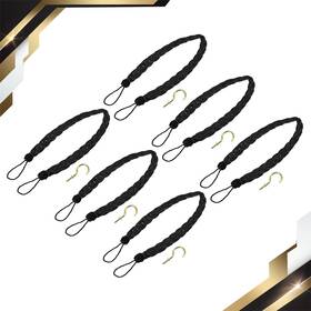Zaplyte 688391981292 6pcs 23 Inch Curtain Tiebacks Braid Drapery Holdback Holder With Hook Black