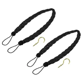 Zaplyte 724117358877 2pcs 23 Inch Curtain Tiebacks Braid Drapery Holdback Holder With Hooks Black