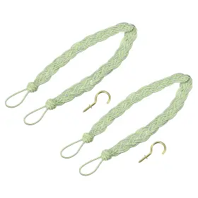 Zaplyte 724117358938 2pcs 23 Inch Curtain Tiebacks Braid Drapery Holdback Holder With Hooks Green/silver