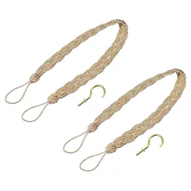 Zaplyte 724117359089 2pcs 23 Inch Curtain Tiebacks Braid Drapery Holdback Holder With Hooks Taupe