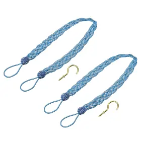Zaplyte 724117359119 2pcs 23 Inch Curtain Tiebacks Braid Drapery Holdback Holder With Hooks Blue/silver
