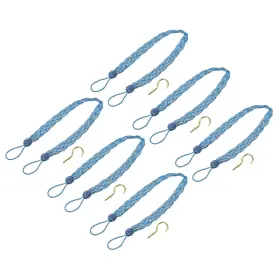 Zaplyte 724117359133 6pcs 23 Inch Curtain Tiebacks Braid Drapery Holdback Holder With Hooks Blue/silver