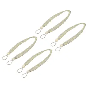 Zaplyte 724117359140 4pcs 58cm/23 Inch Curtain Tiebacks Braided Drapery Holdback Holder Beige/silver