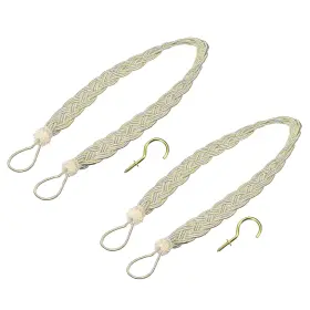 Zaplyte 724117359164 2pcs 23 Inch Curtain Tiebacks Braid Drapery Holdback Holder With Hooks Beige/silver