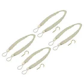 Zaplyte 724117359171 4pcs 23 Inch Curtain Tiebacks Braid Drapery Holdback Holder With Hooks Beige/silver