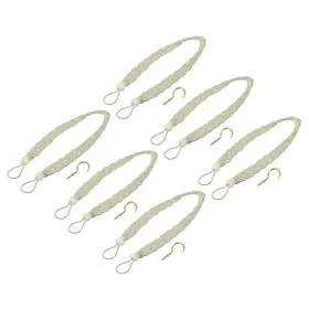 Zaplyte 724117359188 6pcs 23 Inch Curtain Tiebacks Braid Drapery Holdback Holder With Hooks Beige/silver