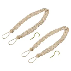 Zaplyte 724117359195 2pcs 23 Inch Curtain Tiebacks Braid Drapery Holdback Holder With Hooks Taupe/silver