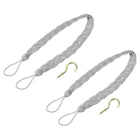 Zaplyte 724117359300 2pcs 23 Inch Curtain Tiebacks Braid Drapery Holdback Holder With Hooks Silver