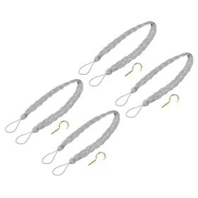 Zaplyte 724117359317 4pcs 23 Inch Curtain Tiebacks Braid Drapery Holdback Holder With Hooks Silver