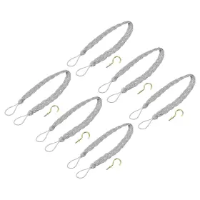 Zaplyte 724117359324 6pcs 23 Inch Curtain Tiebacks Braid Drapery Holdback Holder With Hooks Silver