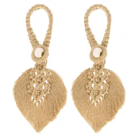Zaplyte 781954192620 2 Pack Tassel Curtain Tiebacks Bohemian Leaf Holdbacks Brown