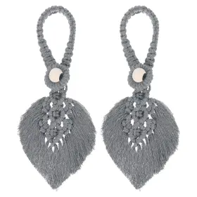 Zaplyte 781954250221 2 Pack Tassel Curtain Tiebacks Bohemian Leaf Holdbacks Gray