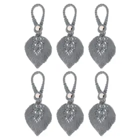 Zaplyte 781954250283 6 Pack Tassel Curtain Tiebacks Bohemian Leaf Holdbacks Gray