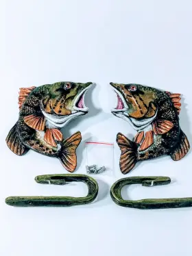En3basstieback4 Zapnapi Design 1 Set Of 2 Curtain Panel Tie Backs Bass Fish With Mounts And Screws