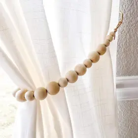 Zilucky 726084684768 Set Of 2 Curtain Tie Backs Natural Wood Drape Tiebacks Window Treatment Farmh