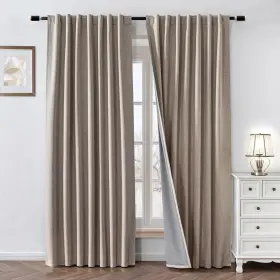 Zyvola 747086291778 100% Blackout Curtains 108 Inch Length 2 Panels Faux Linen Long Drapes For Be