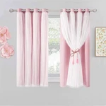 Short Pink Blackout Curtains With Sheer Overlay - Grommet Privacy Drapes, Cut... New. Price: $58.35.