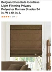 Chicology Cordless Roman Shades 34 In. X 64 (color Belgian Chocolate) New. Price: $29.97.