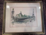 Vtg Original Watercolor/pen Painting Of Eiffel Tower And River Seine. Signed. Used. Price: $60.00.