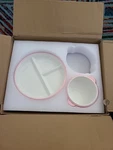 Domensi Kids Porcelain Plates With Bowl Set Anti-slip Silicone Pink/cream 2PC New. Price: $28.00.