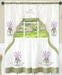 3PC. Embellished Curtains Set: 2 Tiers & Swag (58"X36") Lavender Flowers, Achim New. Price: $27.99.
