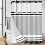Nesphy No Hook Black Stripe Shower Curtain With Snap Fabric Liner Set, Gray New. Price: $56.08.