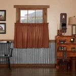 Burgundy Check Scalloped Tier Set 36"L Country Farmhouse 100% Cotton Vhc Brands New. Price: $42.46.