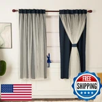 Inlinas Navy Blue Blackout & Sheer Overlay Curtains - Back Tab/rod Pocket New. Price: $68.75.