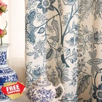 Isaenne Blue Floral Linen Semi Blackout Grommet Curtains 2 Panels New. Price: $100.90.