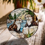 River Otter Stained Glass Suncatcher, Woodland Wildlife Window Decor New. Price: $39.05.