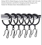 Hotop Metal Curtain Rings W Hooks 30PCS Black Drapery 32MM Open. Price: $18.95.