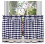 Achim Buffalo Check Navy Polyester/cotton Rod Pocket Curtain Tier Pair 58" X 24" New. Price: $9.99.