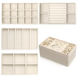 Oqqlin 4 Pcs Stackable Jewelry Organizer Trays, 8 X 5 1 Inch Velvet Beige New. Price: $22.31.