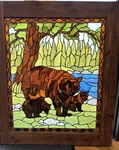 Meyda Tiffany Stained Glass Window Wood Frame! Bear With Cubs Springfield Mo Used. Price: $395.00.