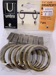 Umbra 1.5" Clip Drapery Rings Brass Set Of 7 Nos Bed Bath Beyond New. Price: $6.40.