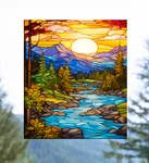 River At Sunset Faux Stained-glass Window Cling Size 9.3" Repositionable Vinyl New. Price: $16.98.