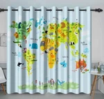 Children's World Map Educational Window Blackout Curtains 53WX63L Open. Price: $14.99.