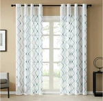 Topfinel White Sheer Curtains 84" Long Geometric Teal Embroidered 2 Panels New. Price: $25.00.