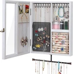 Wall Mounted Jewelry Organizer With Rustic Wood Large Space Cabinet, Hol New. Price: $103.99.