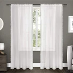 Exclusive Home Pom Textured Sheer Rod Pocket Curtain Winter White 2 Panels New. Price: $29.99.