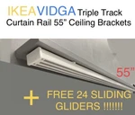 Ikea Vidga Triple Track Curtain Rail 55 Ceiling Brackets + Sliding Glider New. Price: $64.20.